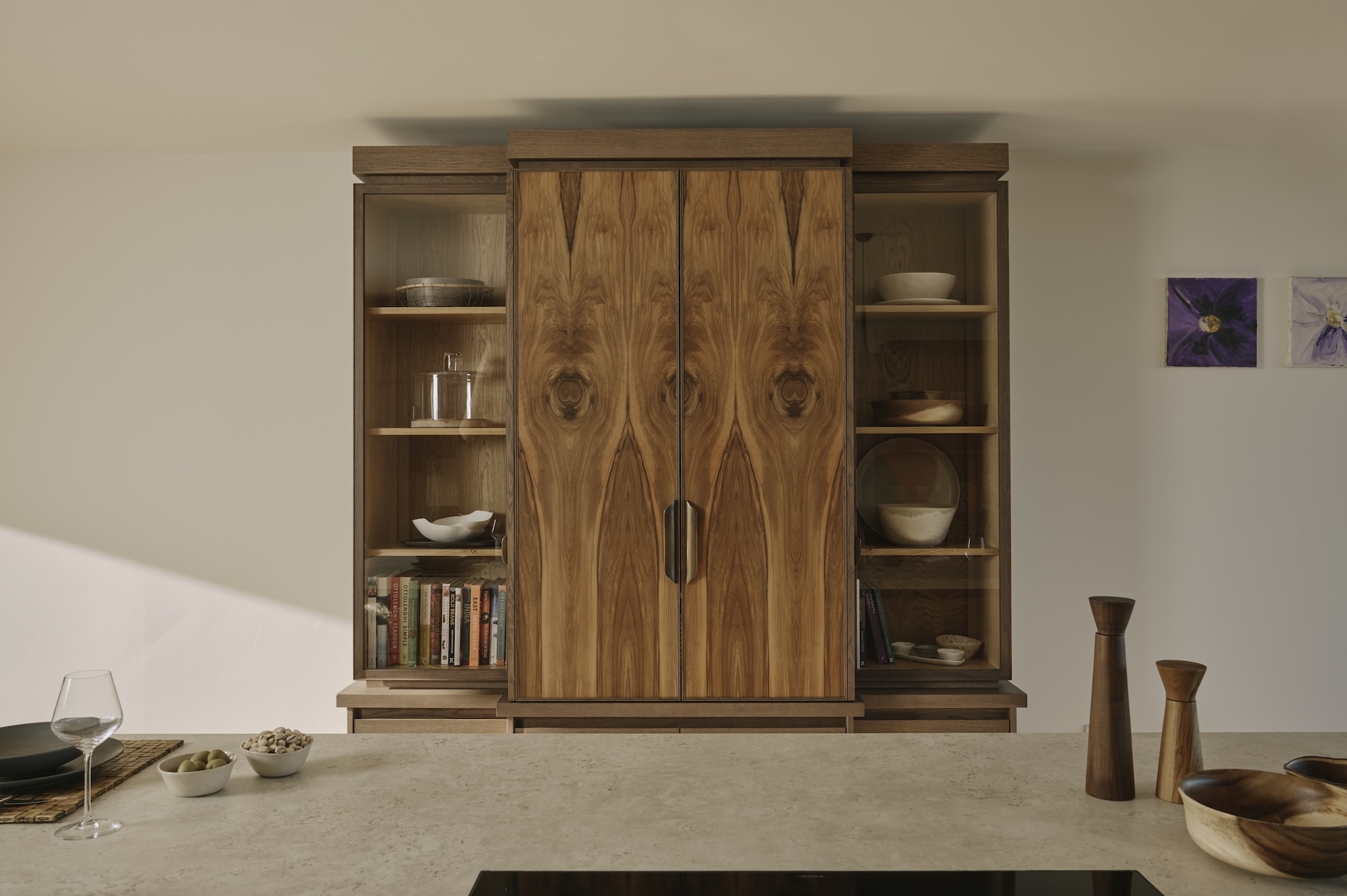 Book matched walnut pantry in Sussex Kitchen