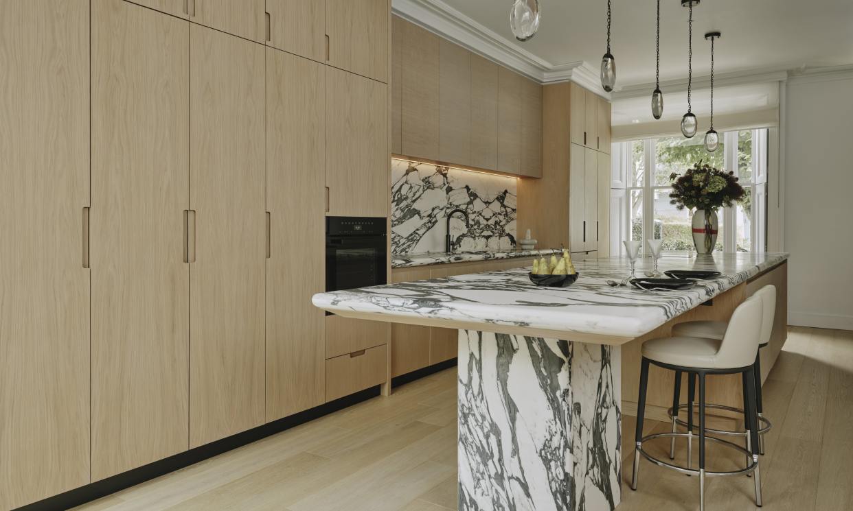 The Notting Hill Kitchen Oak Cabinetry & Marble Island top