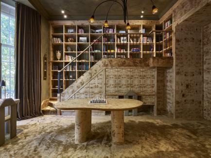 Burr poplar bespoke cabinetry in the Grosvenor Library